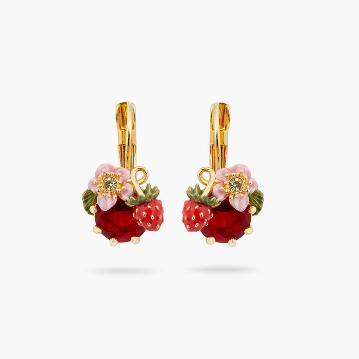 les néréides Wild Strawberry and Red Stone Sleeper Earrings - Red