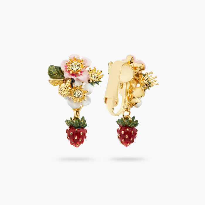 Les Néréides Wild Strawberry And Strawberry Flower Clip-On Earrings - Multicolor