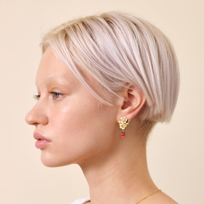 Les Néréides Wild Strawberry And Strawberry Flower Clip-On Earrings - Multicolor