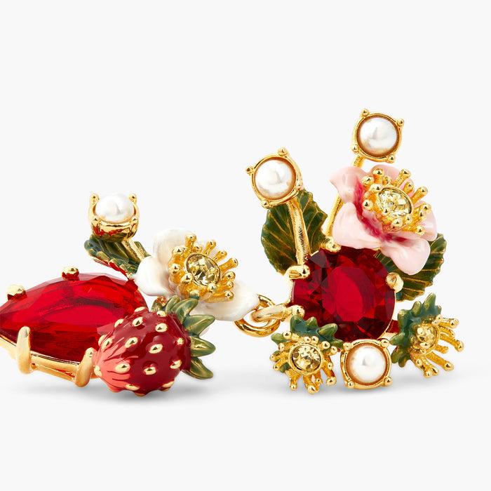 Les Néréides Wild Strawberry And Strawberry Flower Post Earrings - Multicolor