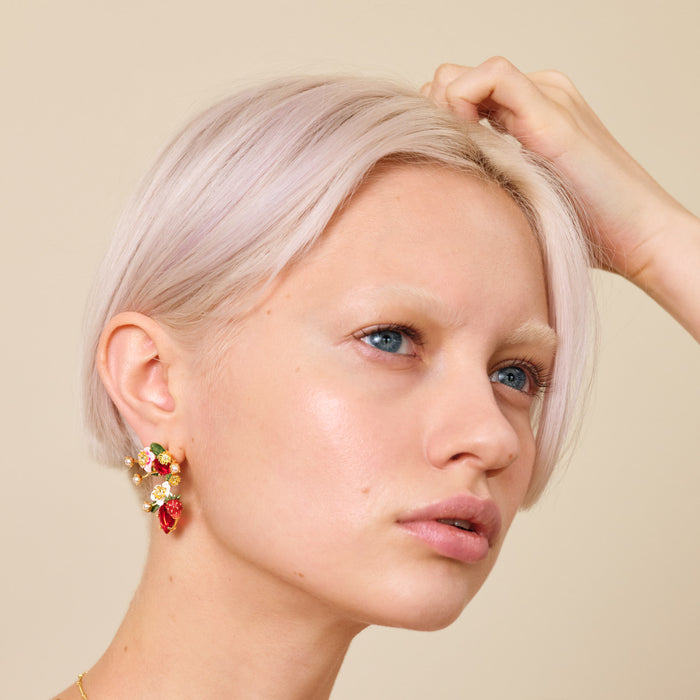 Les Néréides Wild Strawberry And Strawberry Flower Post Earrings - Multicolor