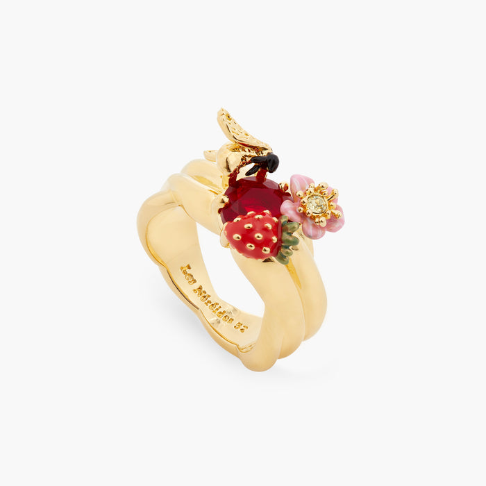 les néréides Wild Strawberry Bumblebee and Round Stone Cocktail Ring - 5.5 (50 mm) / Multicolor