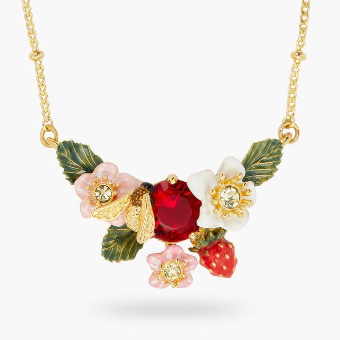 Les Néréides Wild Strawberry Strawberry Flower And Bumblebee Statement Necklace - Multicolor