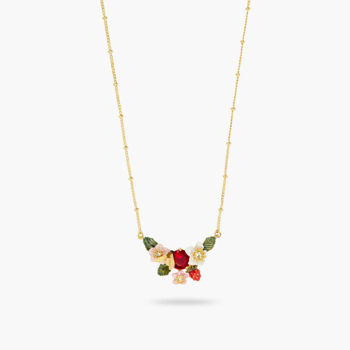 les néréides Wild Strawberry Strawberry Flower and Bumblebee Statement Necklace - Multicolor