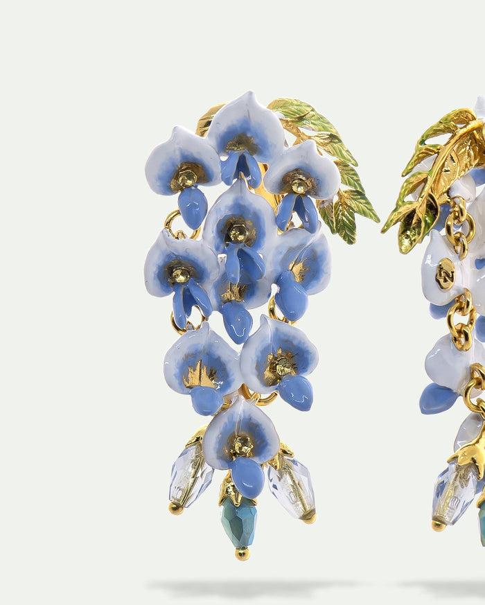 Les Néréides Wisteria And Blue Faceted Glass Bead Post Earrings - Blue