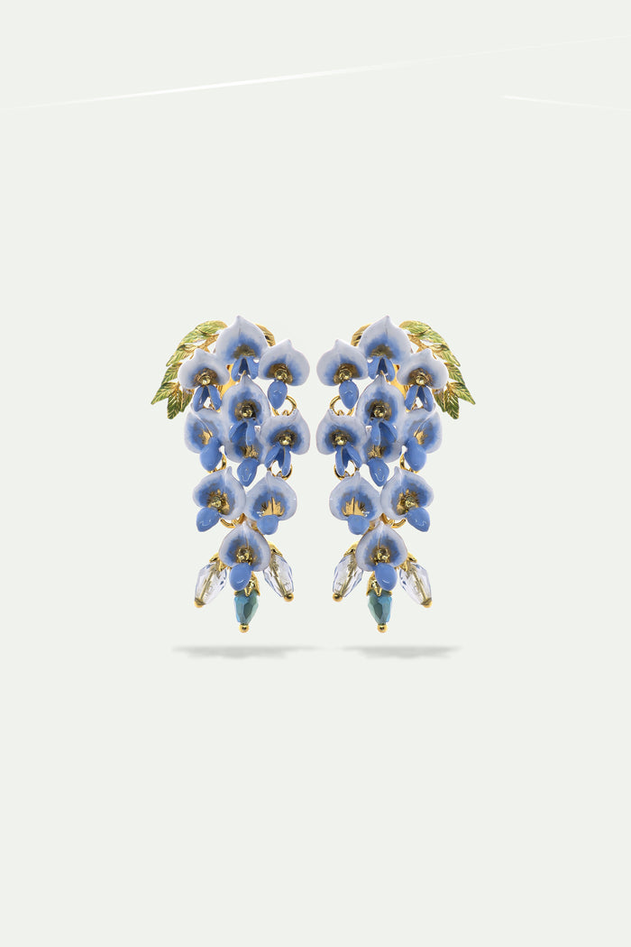les néréides Wisteria and Blue Faceted Glass Bead Post Earrings - Blue