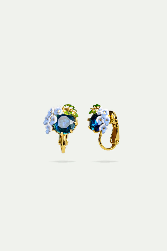 Les Néréides Wisteria And Blue Faceted Glass Clip-On Earrings - Blue