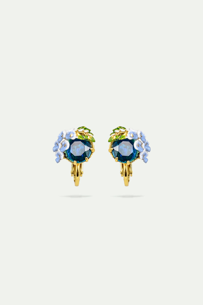 les néréides Wisteria and Blue Faceted Glass Clip-On Earrings - Blue