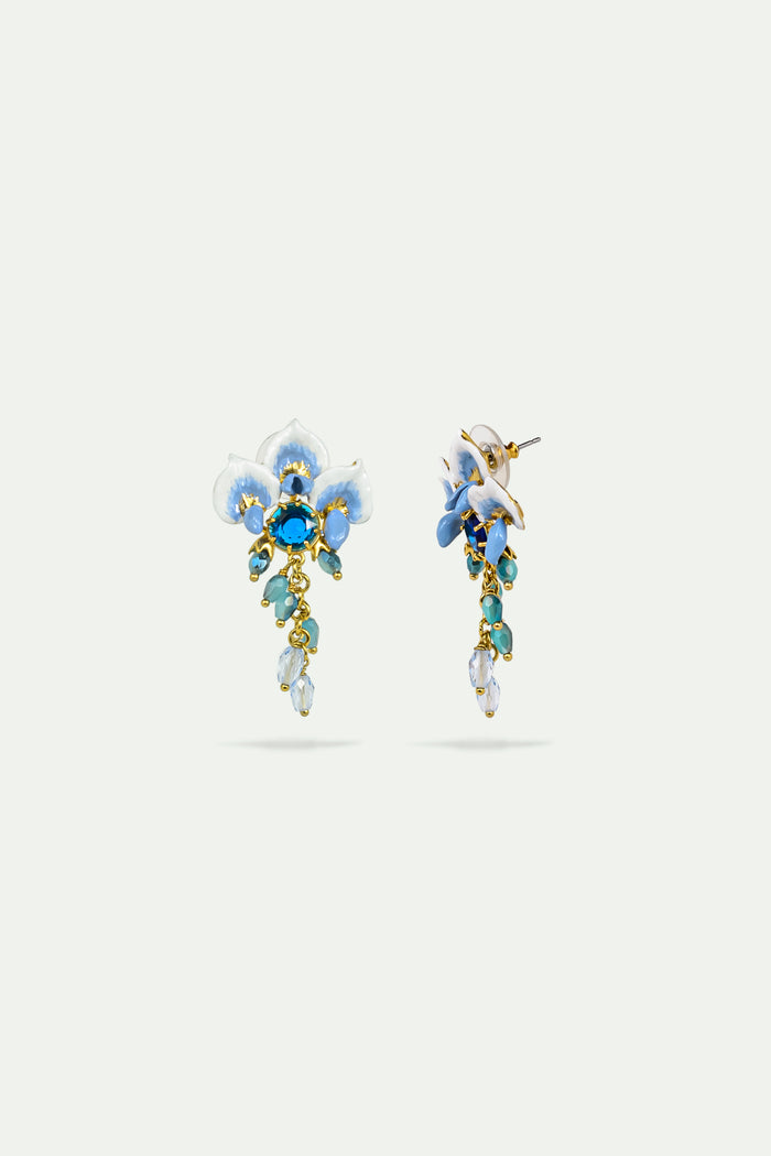 Les Néréides Wisteria And Blue Faceted Glass Post Earrings - Blue