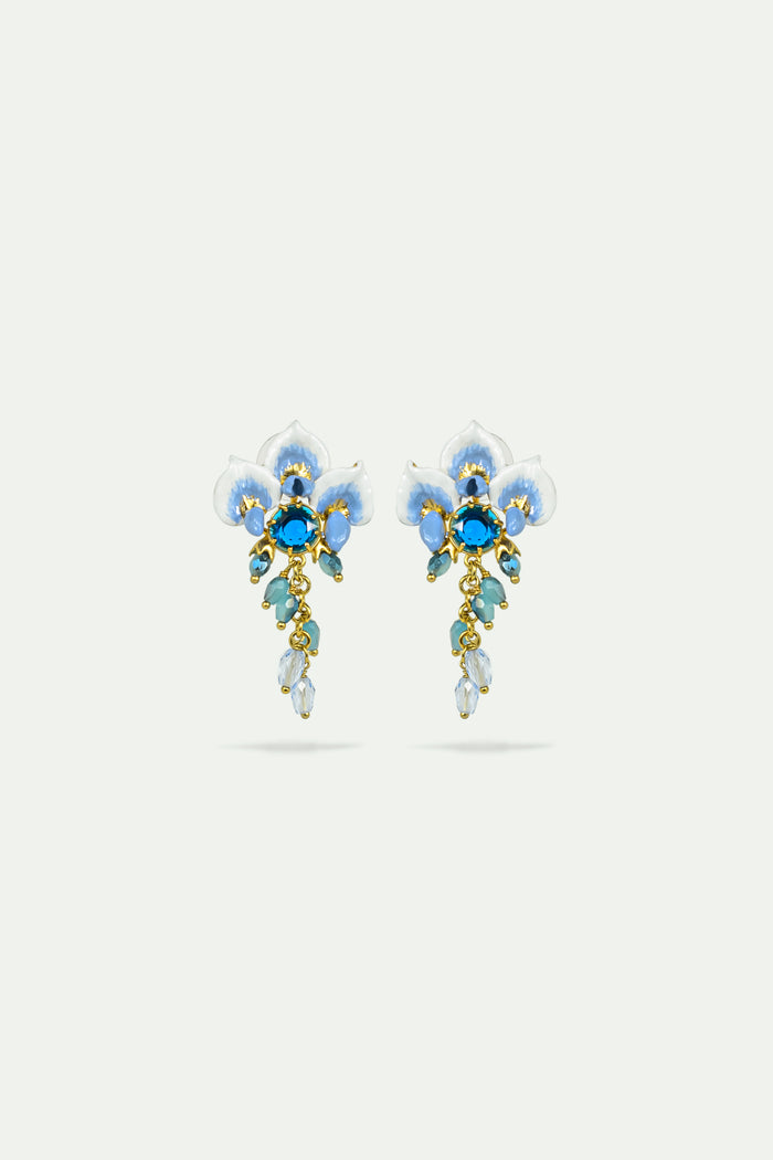 les néréides Wisteria and Blue Faceted Glass Post Earrings - Blue
