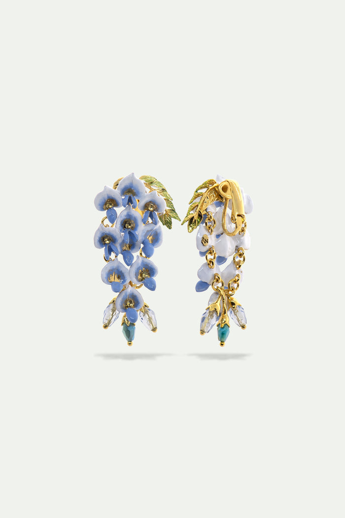 Les Néréides Wisteria And Faceted Glass Bead Clip-On Earrings - Blue