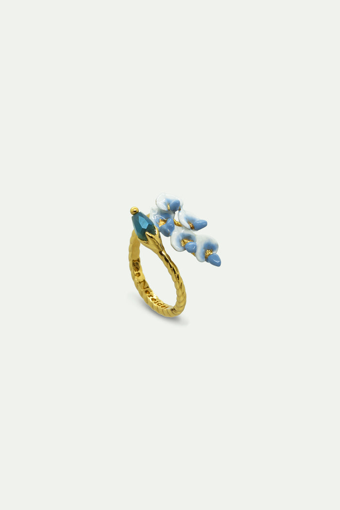 les néréides Wisteria and Glass Bead Adjustable You and Me Ring - Blue