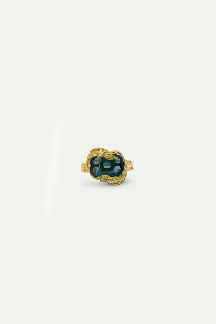 Les Néréides Wisteria Leaves And Faceted Glass Cocktail Ring - 8 (56 Mm) / Blue