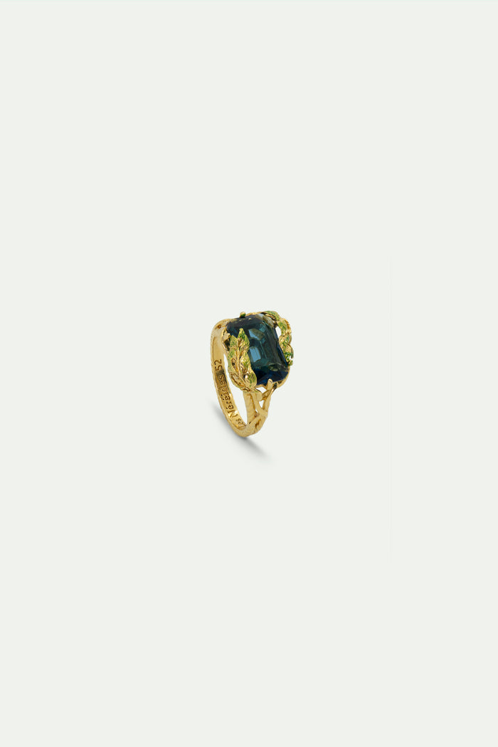 les néréides Wisteria Leaves and Faceted Glass Cocktail Ring - 8 (56 mm) / Blue