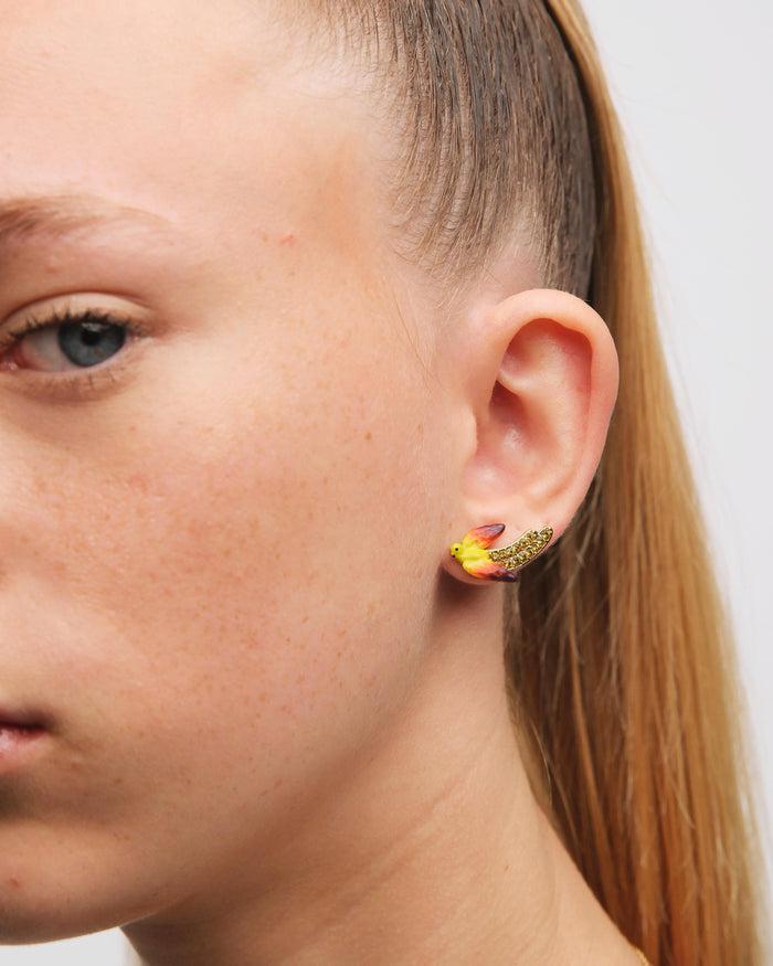 les Néréides Yellow Budgie Post Earrings - Multicolor
