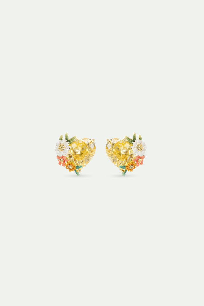 les néréides Yellow Heart Zinnias and Daisies Post Earrings - Multicolor