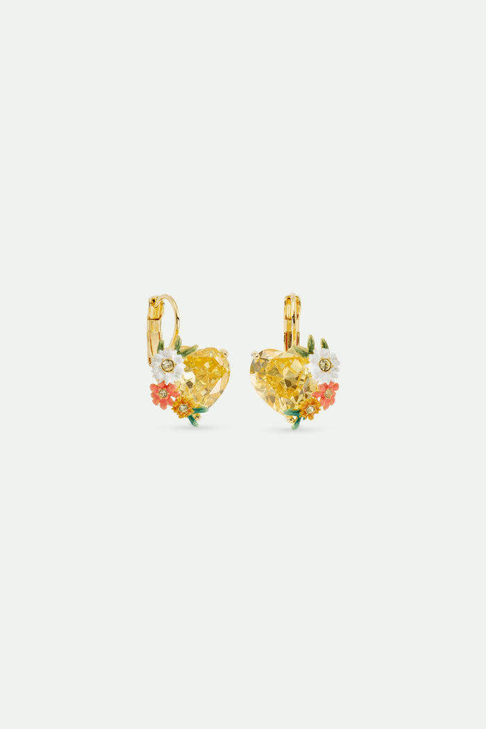 Les Néréides Yellow Heart Zinnias And Daisies Sleeper Earrings - Multicolor