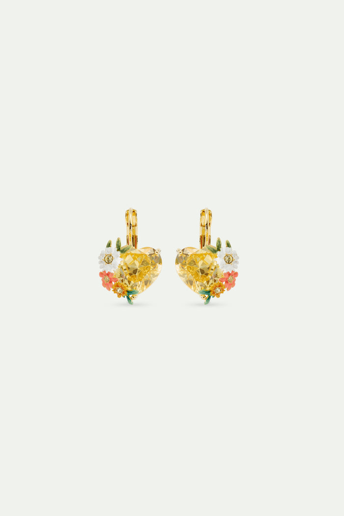 les néréides Yellow Heart Zinnias and Daisies Sleeper Earrings - Multicolor