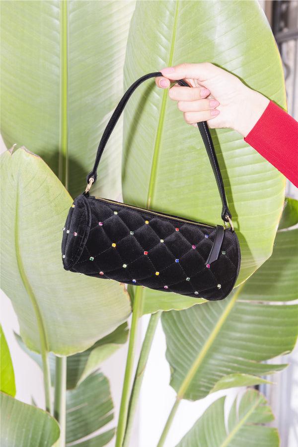 Les Petits Joueurs Black Emma Evening Quilted Crystals