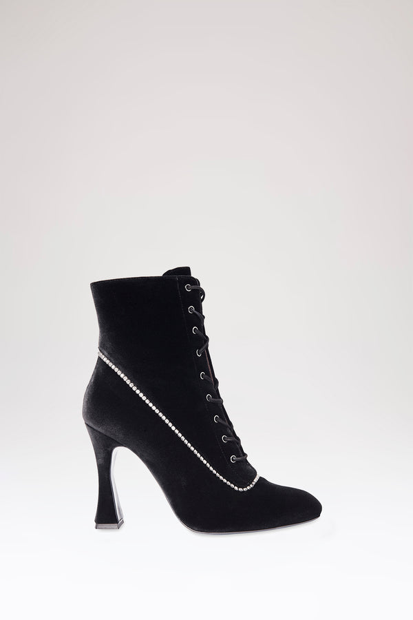 les petits joueurs Black Velvet Mini Kalika Lace-up Ankle Boots