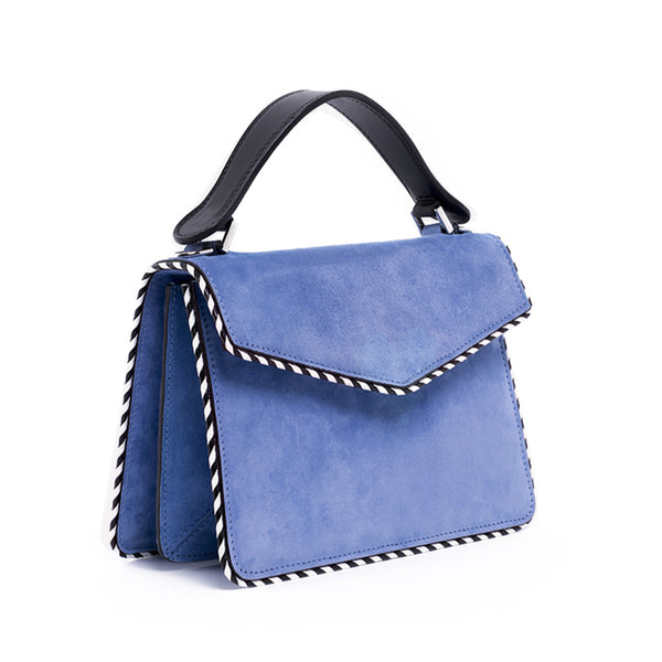 Les Petits Joueurs Blue Mini Pixie Twisted Piping Suede Bag