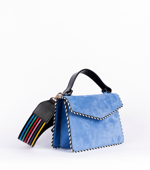Les Petits Joueurs Blue Mini Pixie Twisted Piping Suede Bag