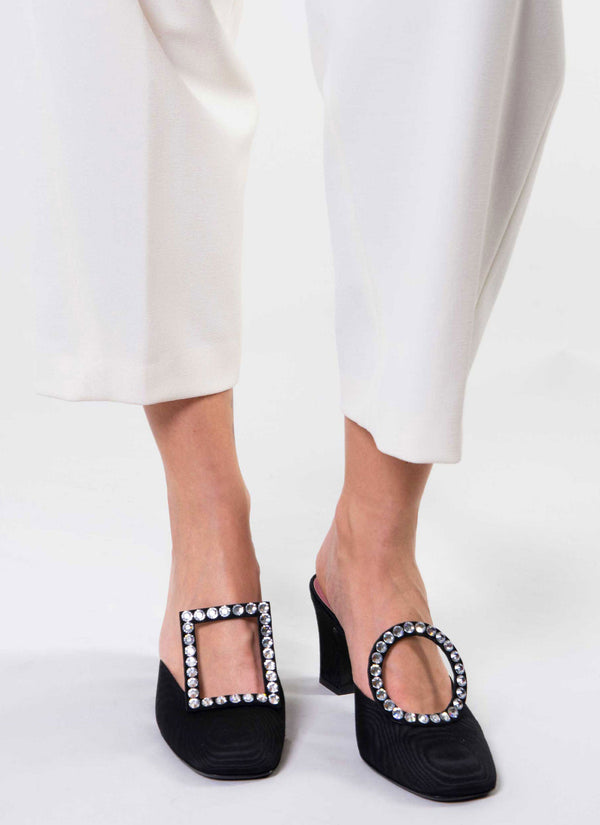 Les Petits Joueurs Black Satin Aster Mule