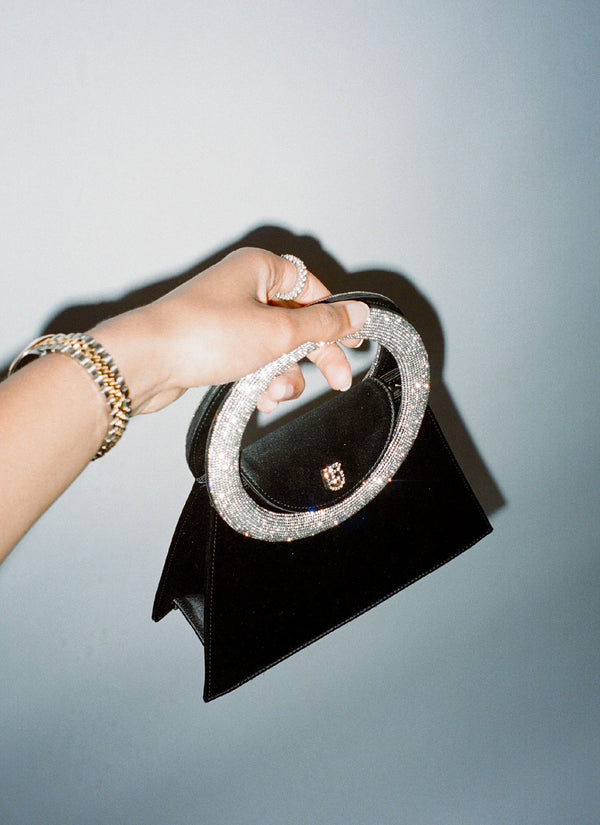 Les Petits Joueurs Black Satin Trapezio Bag