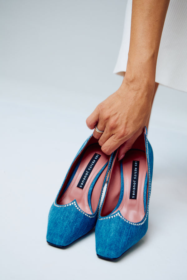Les Petits Joueurs Denim Taya Crystal Pumps