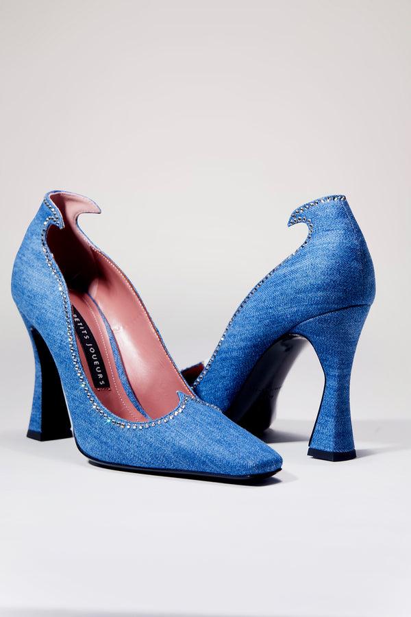 Les Petits Joueurs Denim Taya Crystal Pumps