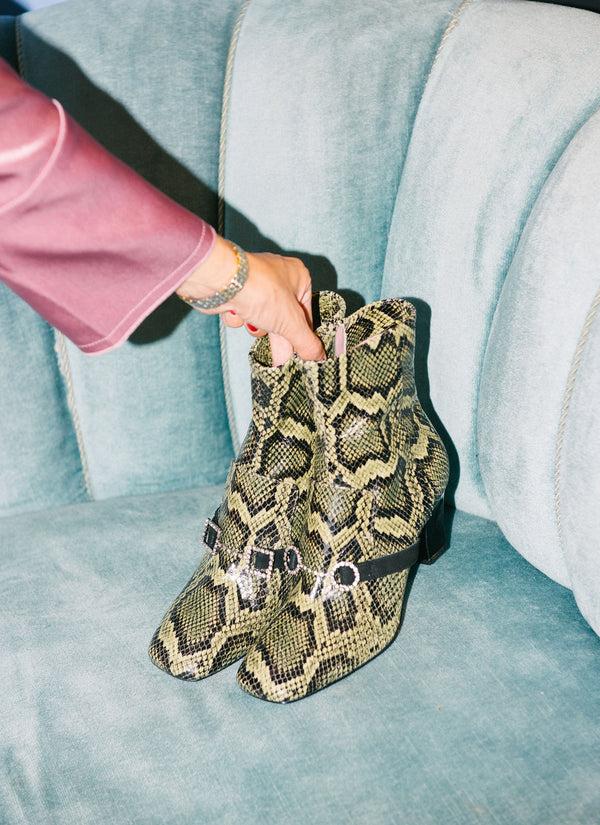 Les Petits Joueurs Green Snake Mauve Patent Boot