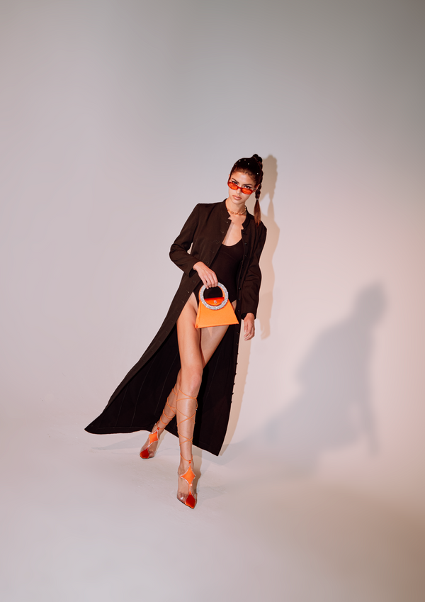 Les Petits Joueurs Orange Satin Trapezio Bag