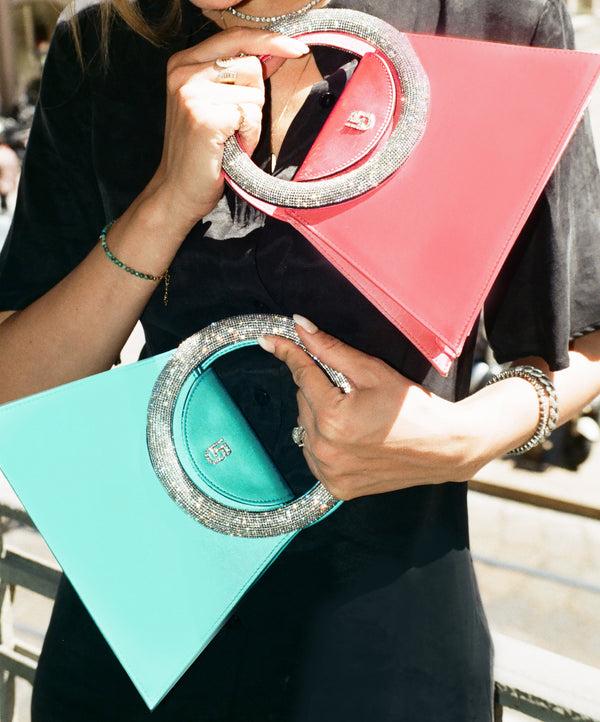 Les Petits Joueurs Peach Satin Trapezio Bag