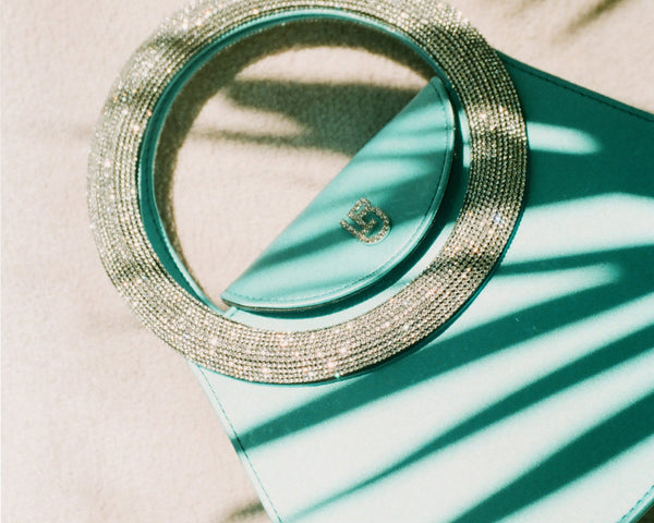 Les Petits Joueurs Tiffany Satin Trapezio Crystal Bag