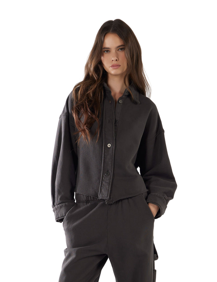 les tien Alison Oversized Crop Button Up