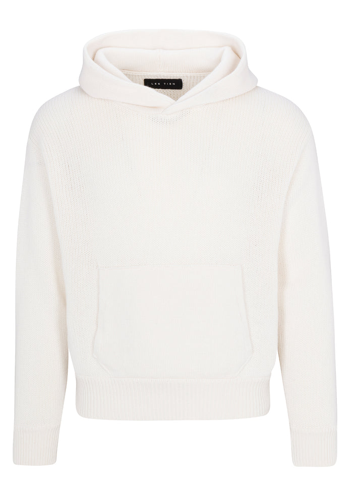les tien Cable Knit Cashmere Crop Hoodie
