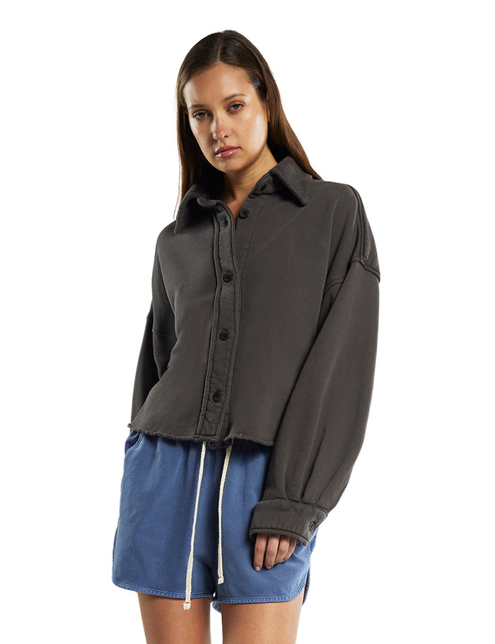 les tien Phoebe Oversized Crop Button Up