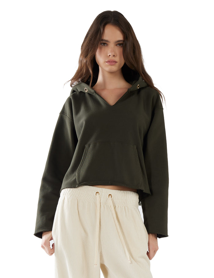 les tien Rachel Raw Crop Hoodie