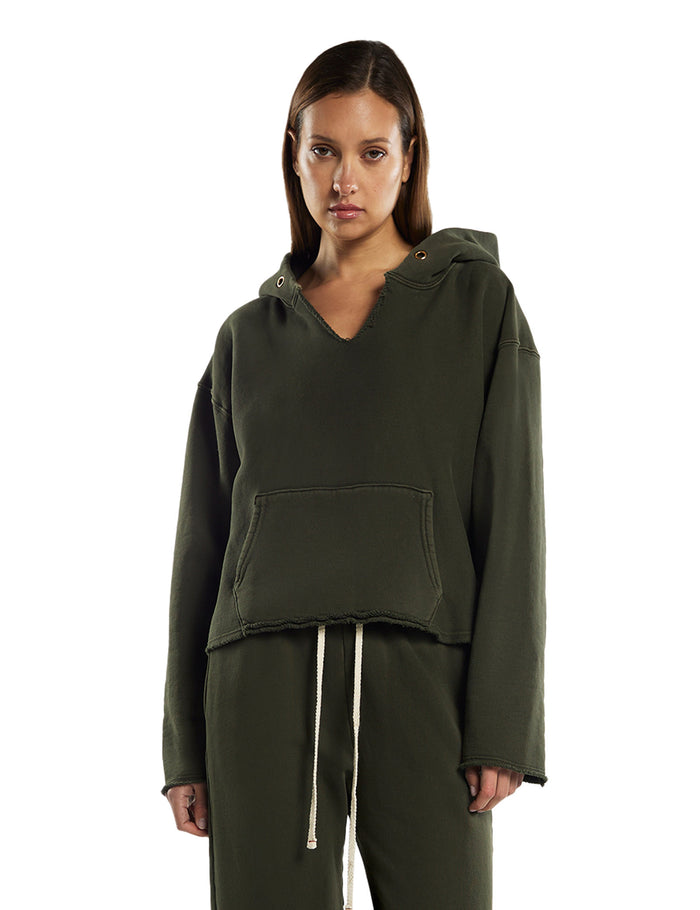 les tien Rachel Raw Crop Hoodie