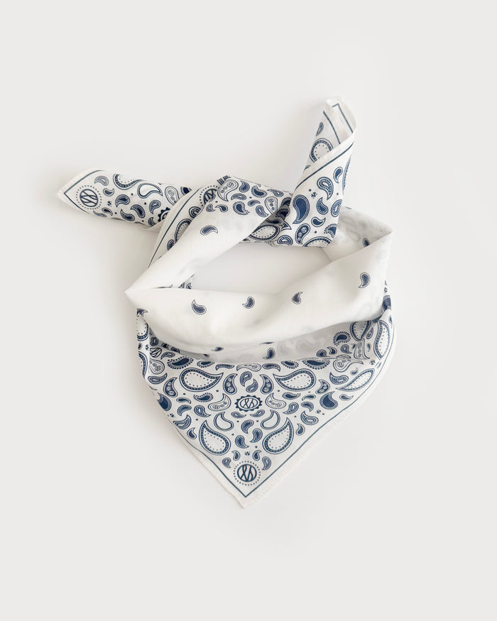 lescarf COTTON PAISLEY | WHITE & NAVY | 55CM