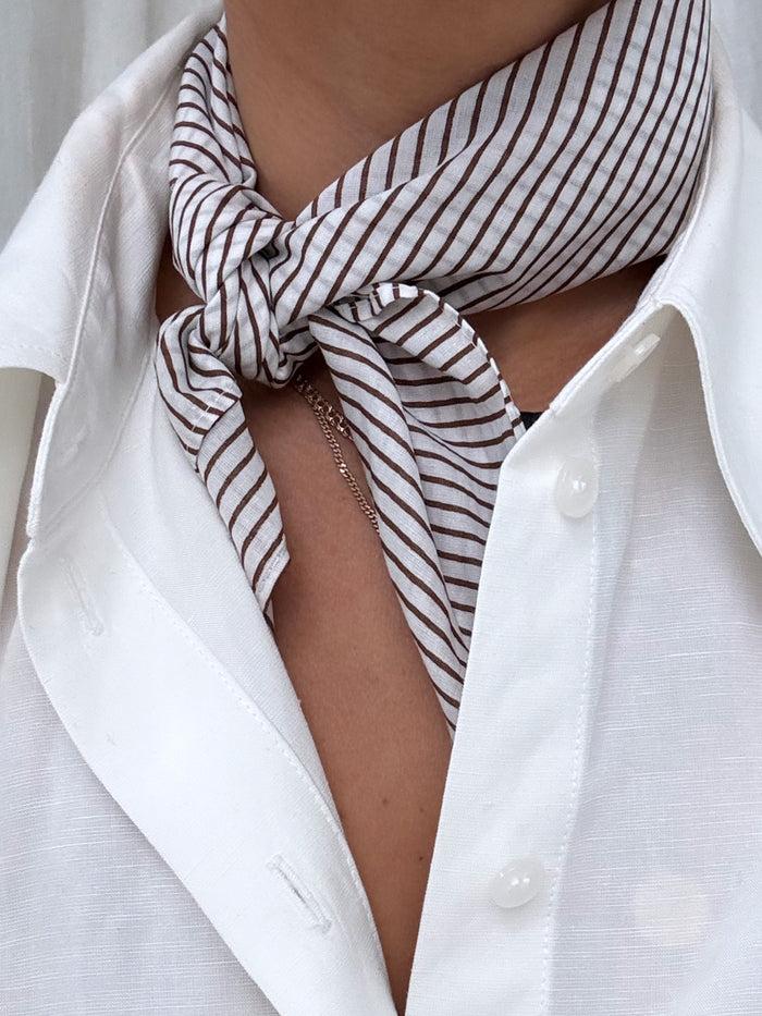 Lescarf COTTON PINSTRIPED | CREAM & MOCHA MOUSSE | 55CM