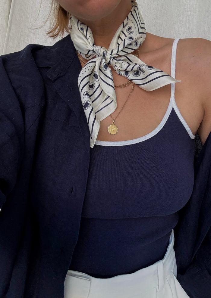 Lescarf PAISLEY SCARF | CREAM & NAVY | 50 CM