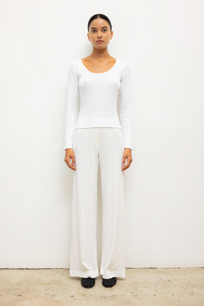 Leset Pointelle Long Sleeve Scoop Neck Regular Price $110 USD