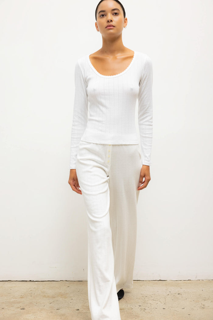 Leset Pointelle Long Sleeve Scoop Neck Regular Price $110 USD