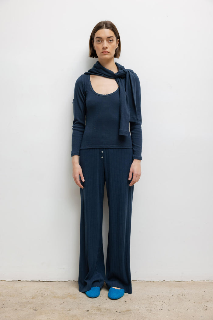 Leset Pointelle Long Sleeve Scoop Neck Regular Price $110 USD