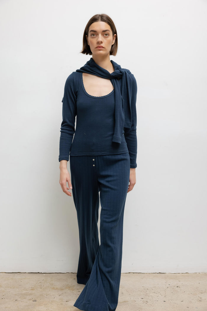 Leset Pointelle Long Sleeve Scoop Neck Regular Price $110 USD