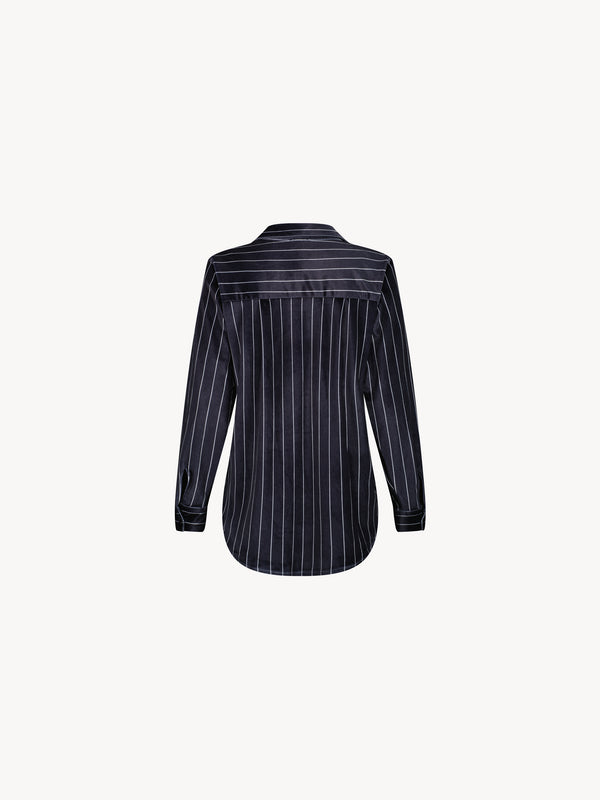 Leslie Amon City Jama Velvet Pinstrip Shirt - Black