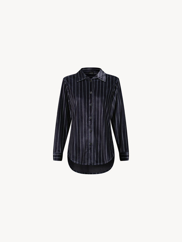 leslie amon City jama velvet pinstrip shirt - Black
