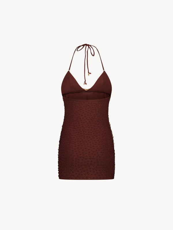 Leslie Amon Floating Pearl Mini Dress - Brown