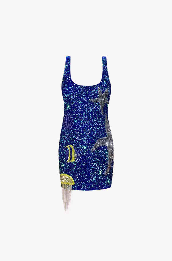 leslie amon Mermaid Skin Mini Dress - Deep Blue